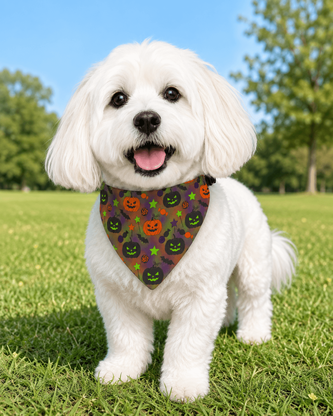 Halloween Pumpkin Clip-On Pet Bandana — Spooky Jack-O'-Lanterns