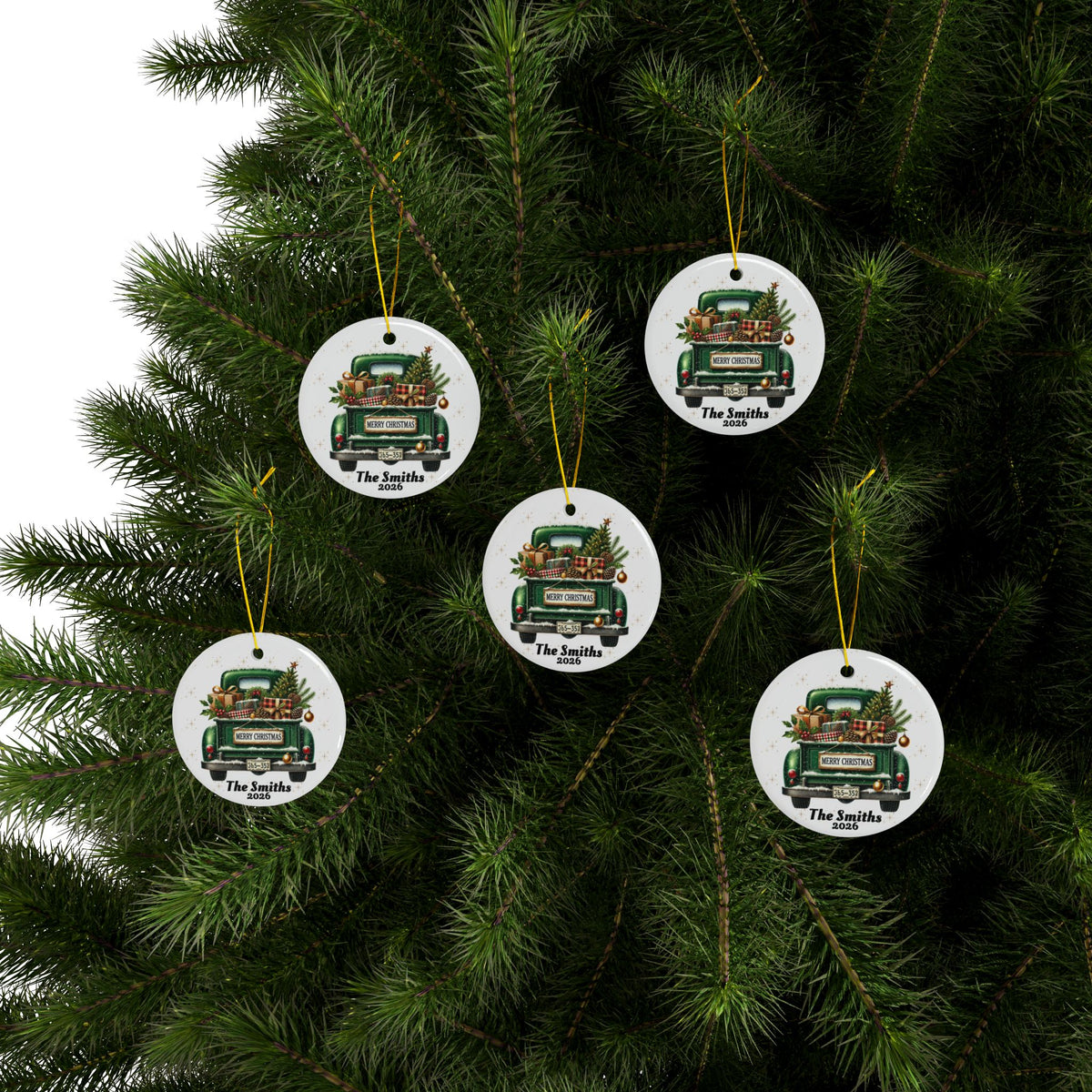 Personalized Old Fashion Christmas Ornament Set (5pcs, 10pcs) -Green Truck