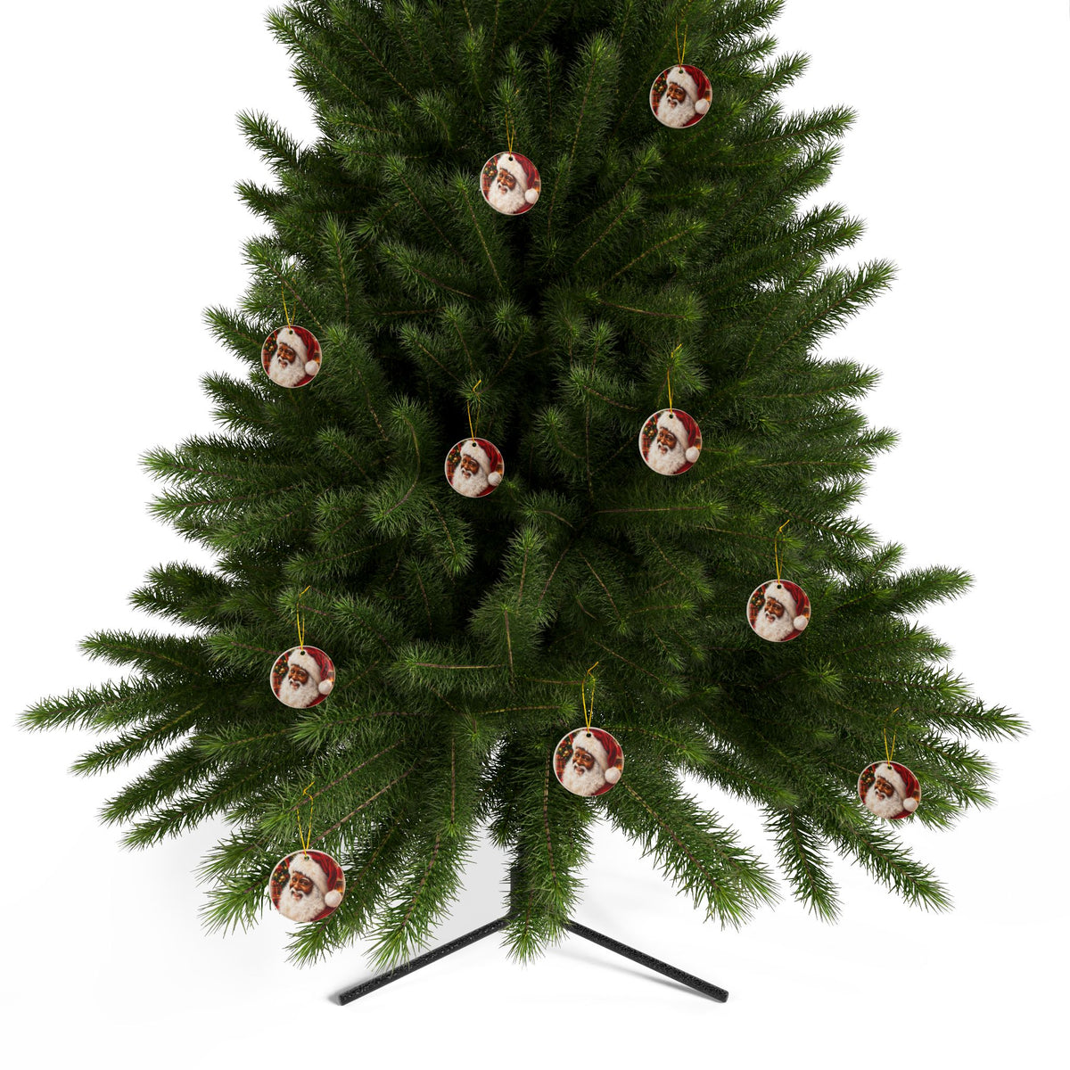 Black Santa Ceramic Christmas Tree Ornaments — Round Double-Sided