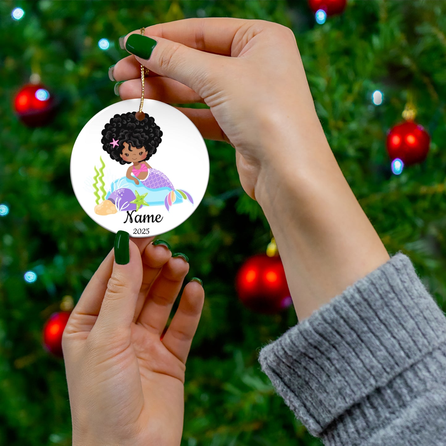 Little Black Mermaid Personalized Ornament, Brand63