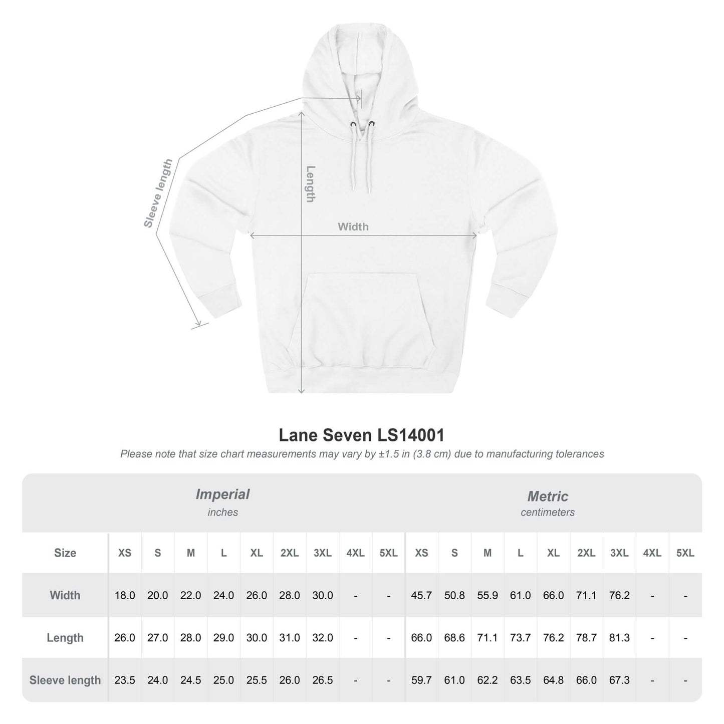 Size chart for Black History Faux Chenille Hoodie – Limited Edition with measurements in inches and centimeters.