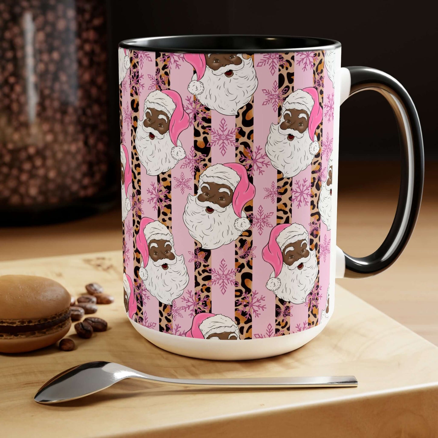 Christmas Black-Santa Coffee Mug, 15oz Christmas Mug, Brand63