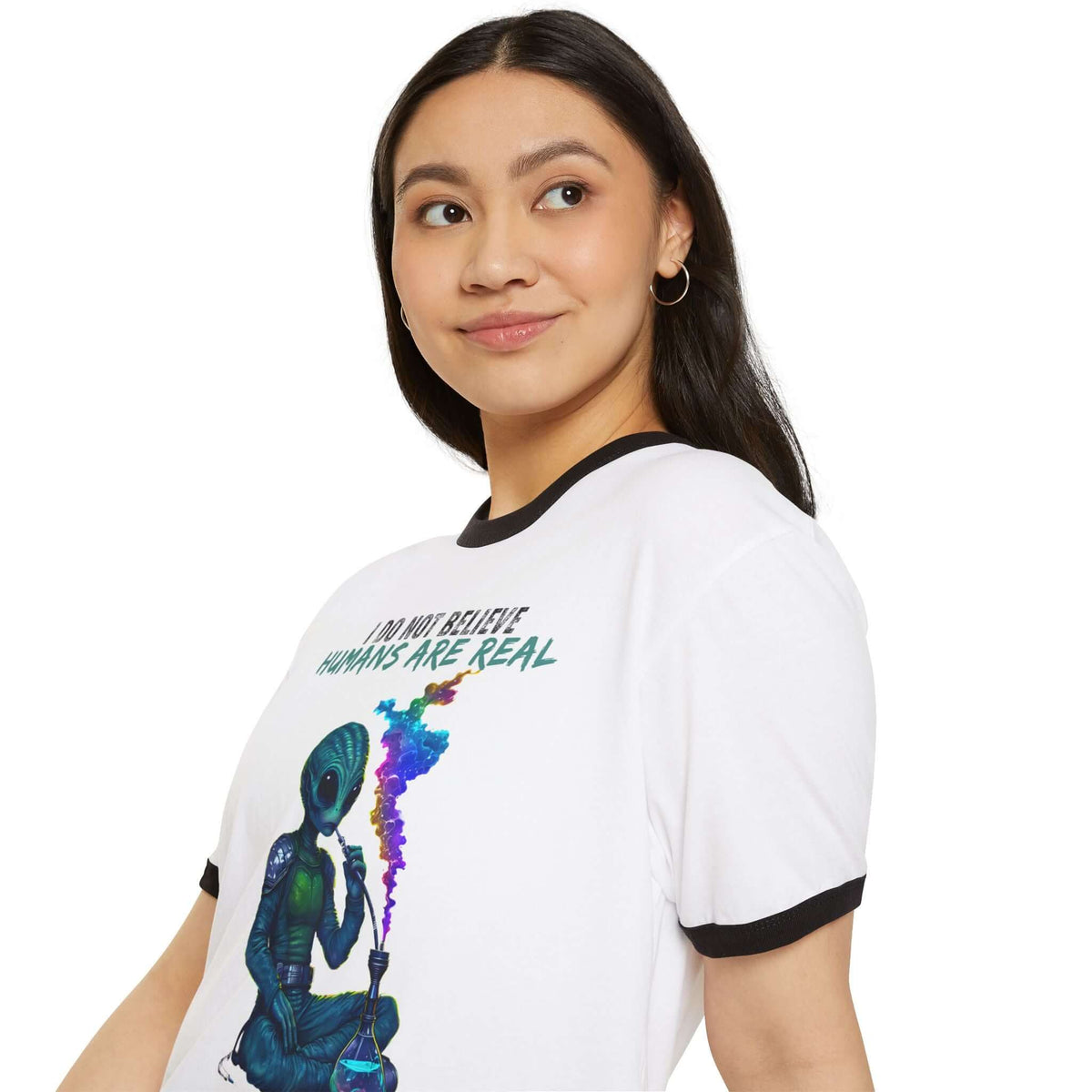 Cosmic Alien Hookah Space Cotton Ringer T-Shirt - Men's & Women Shirt, Brand63