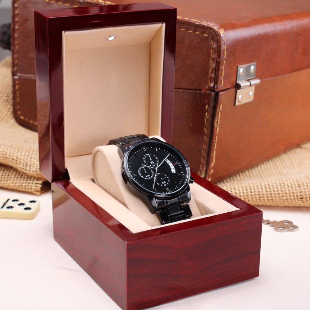 Customize It Yourself! Make It Your Own! Engraved Black Chronograph Watch, Brand63