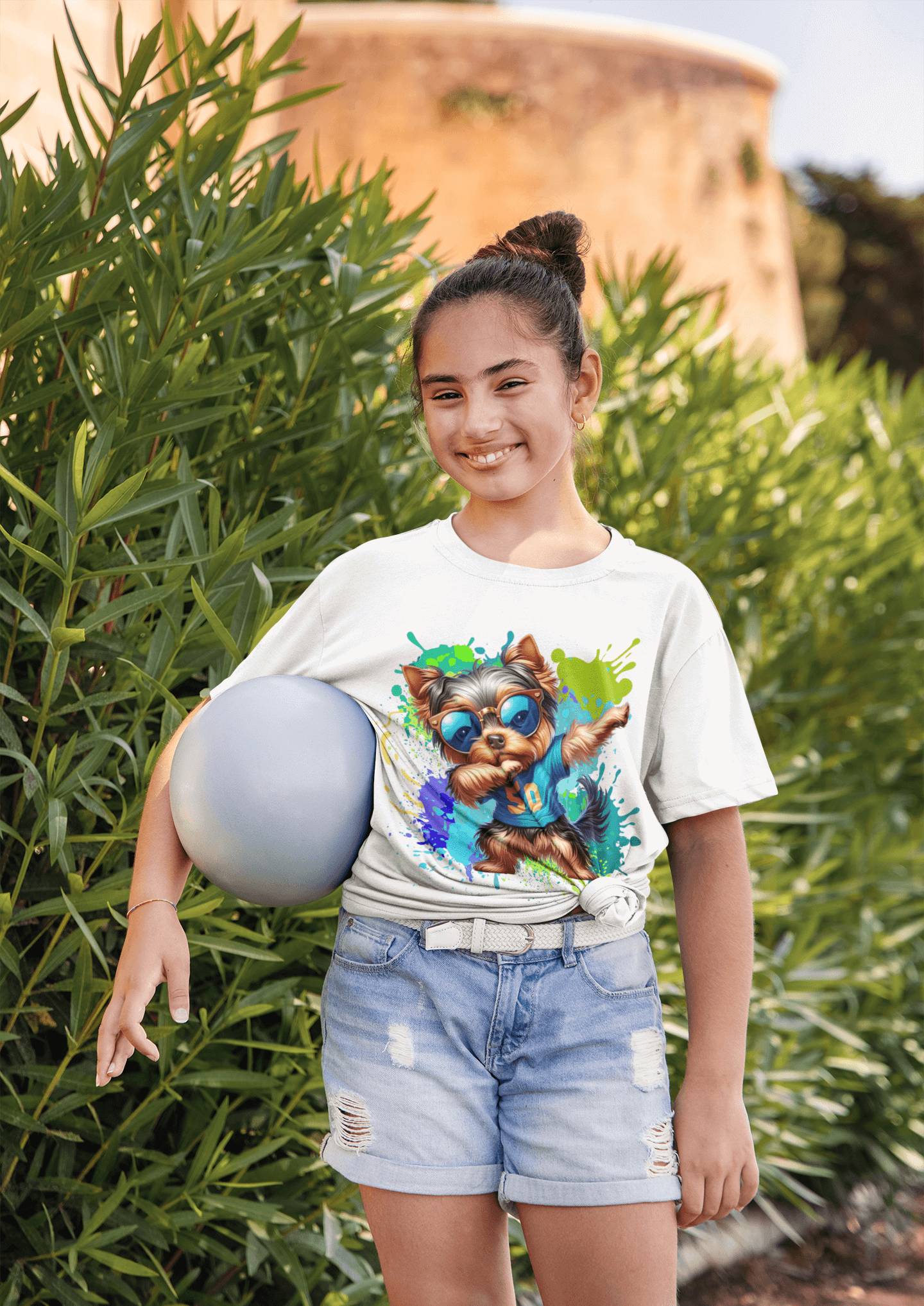 Dabbing Yorkie Graffiti Kids Cotton Tee, Brand63