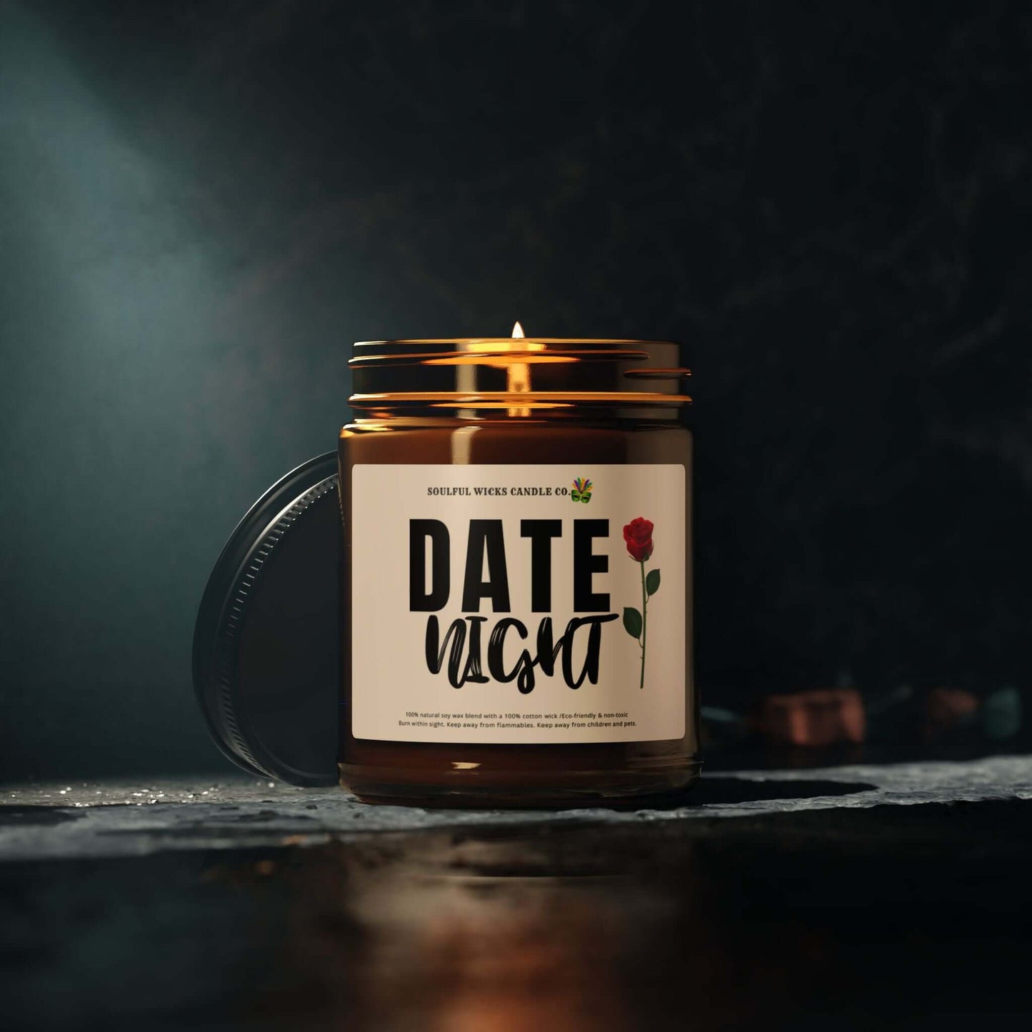 Date Night Scented Soy Candle in Amber Jar, Brand63