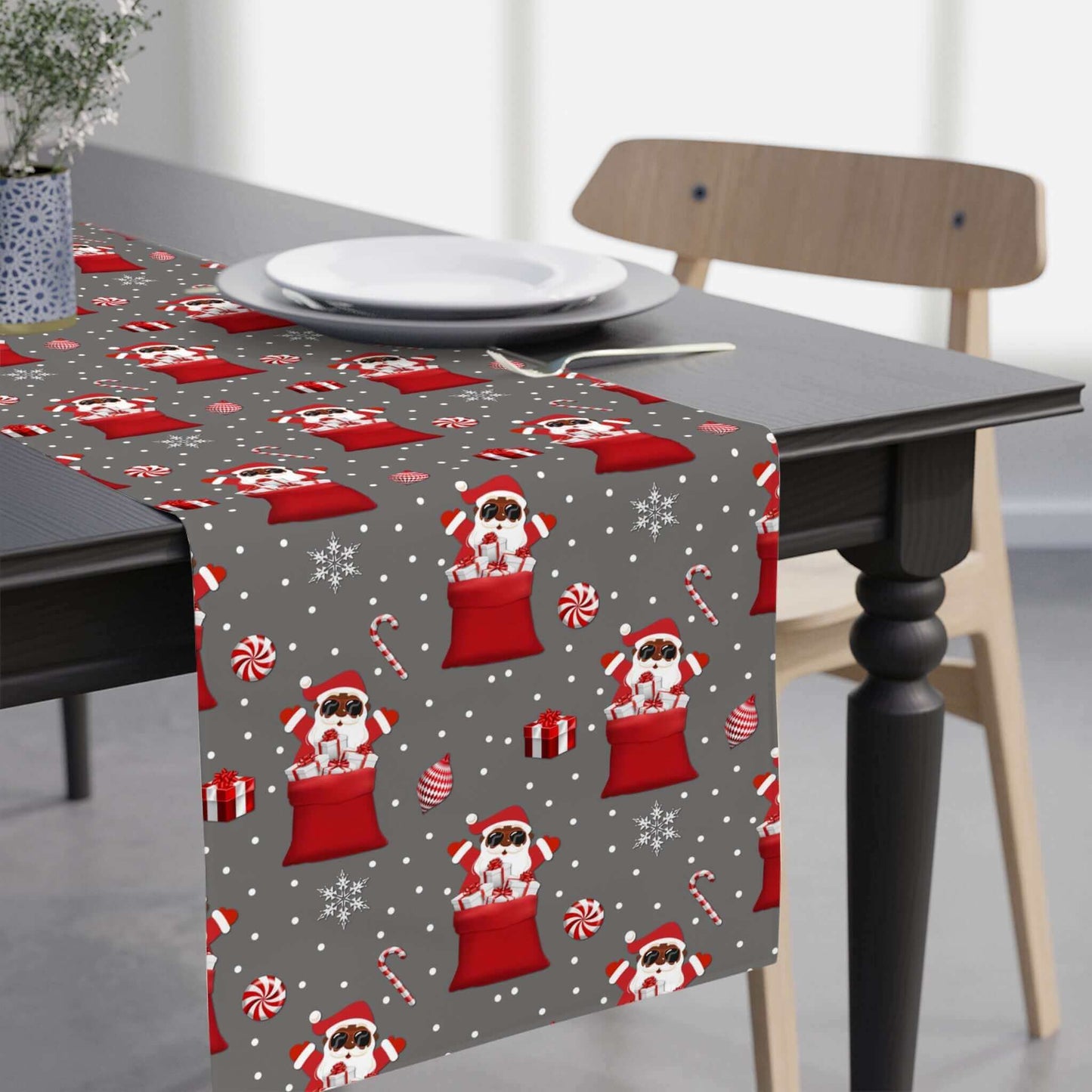 Exclusive Black Santa Christmas Table Runner, Brand63