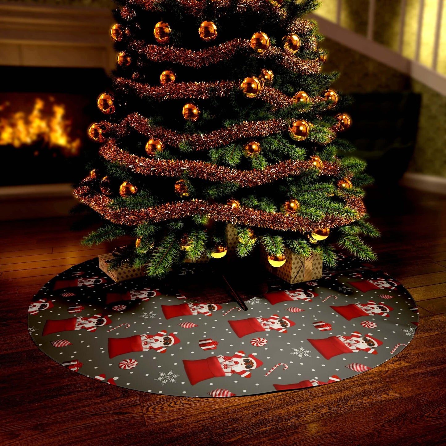 Exclusive Black Santa in Red Tree Skirt, Brand63