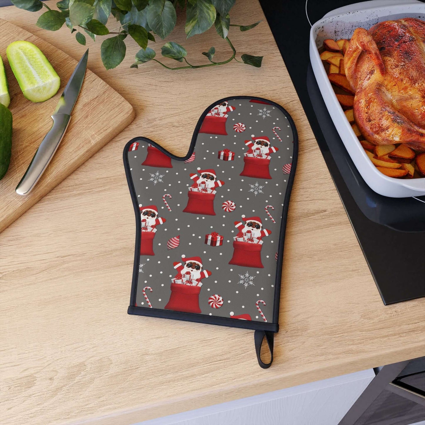 Exclusive Christmas Black Santa Oven Mitts, Brand63