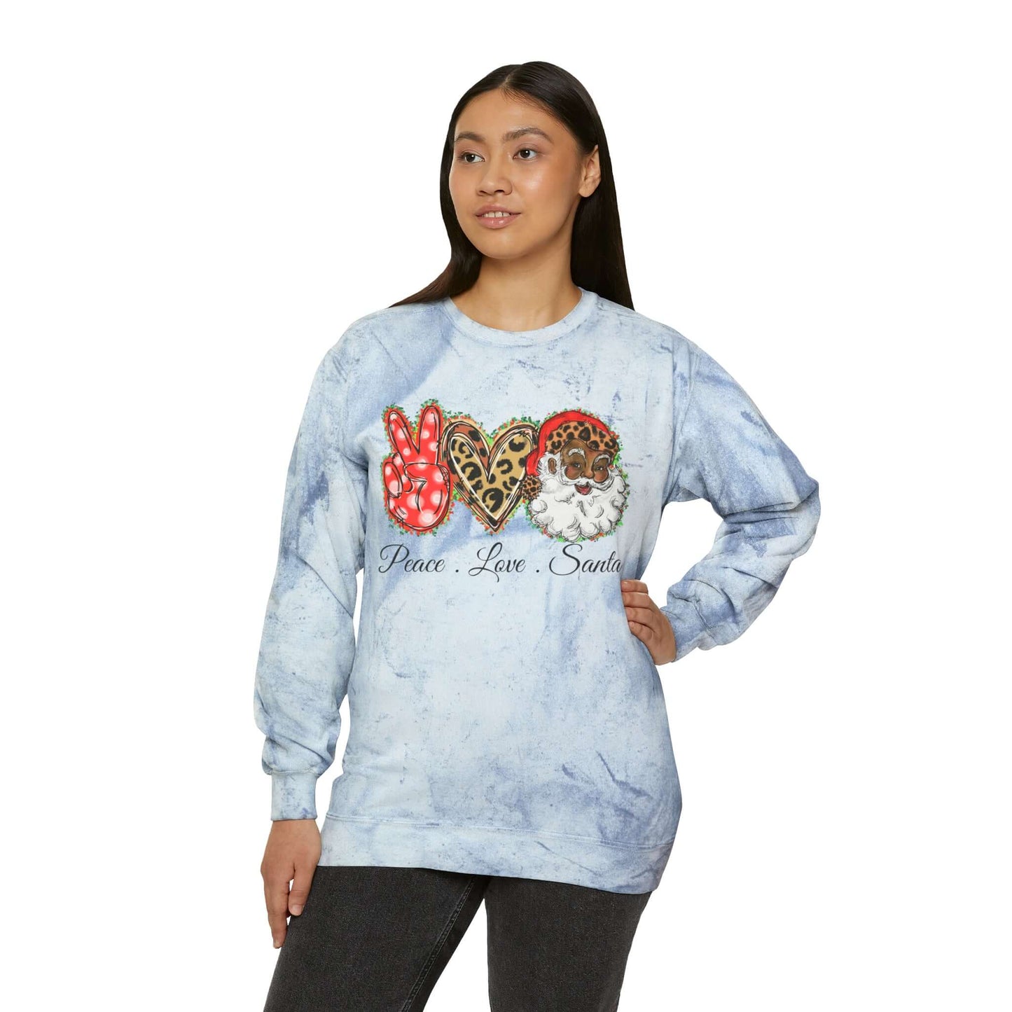 Exclusive "Peace, Love, Santa" Color Blast Sweatshirt | Jingle-Jingle, Brand63