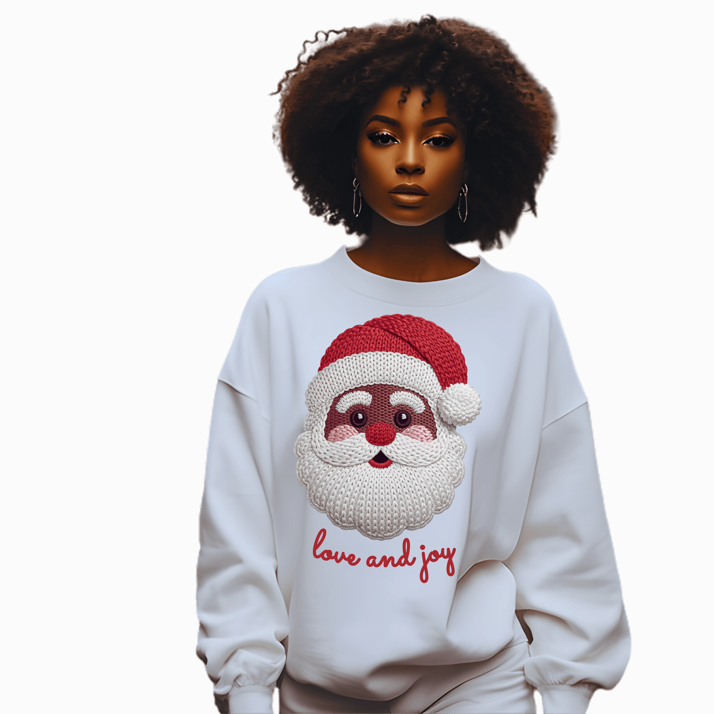 Faux Knitted Embroidery Black Santa Christmas Sweatshirt, Brand63