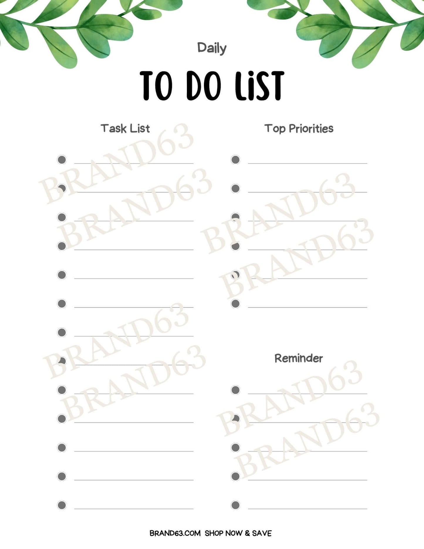 Free To Do List Page | PDF Instant Download, Brand63