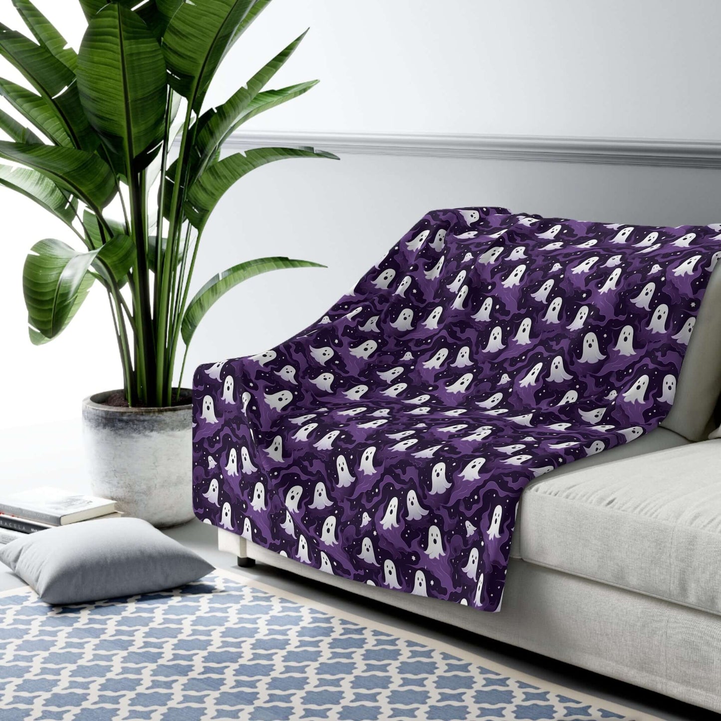 Ghostly Sherpa Halloween Fleece Blanket, Brand63