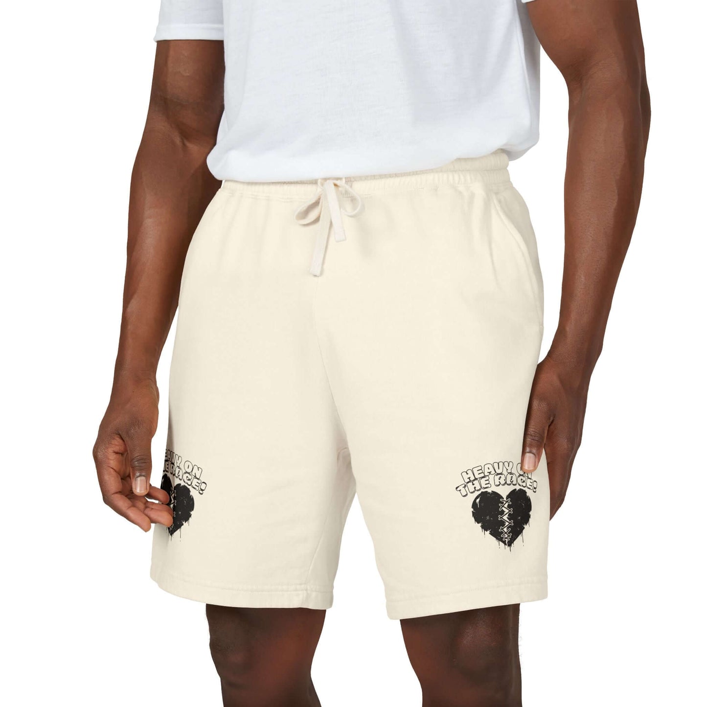 Heavy on the Rage athletic fleece shorts, comfortable athletic shorts, relaxed fit, perfect for motion and lounging.