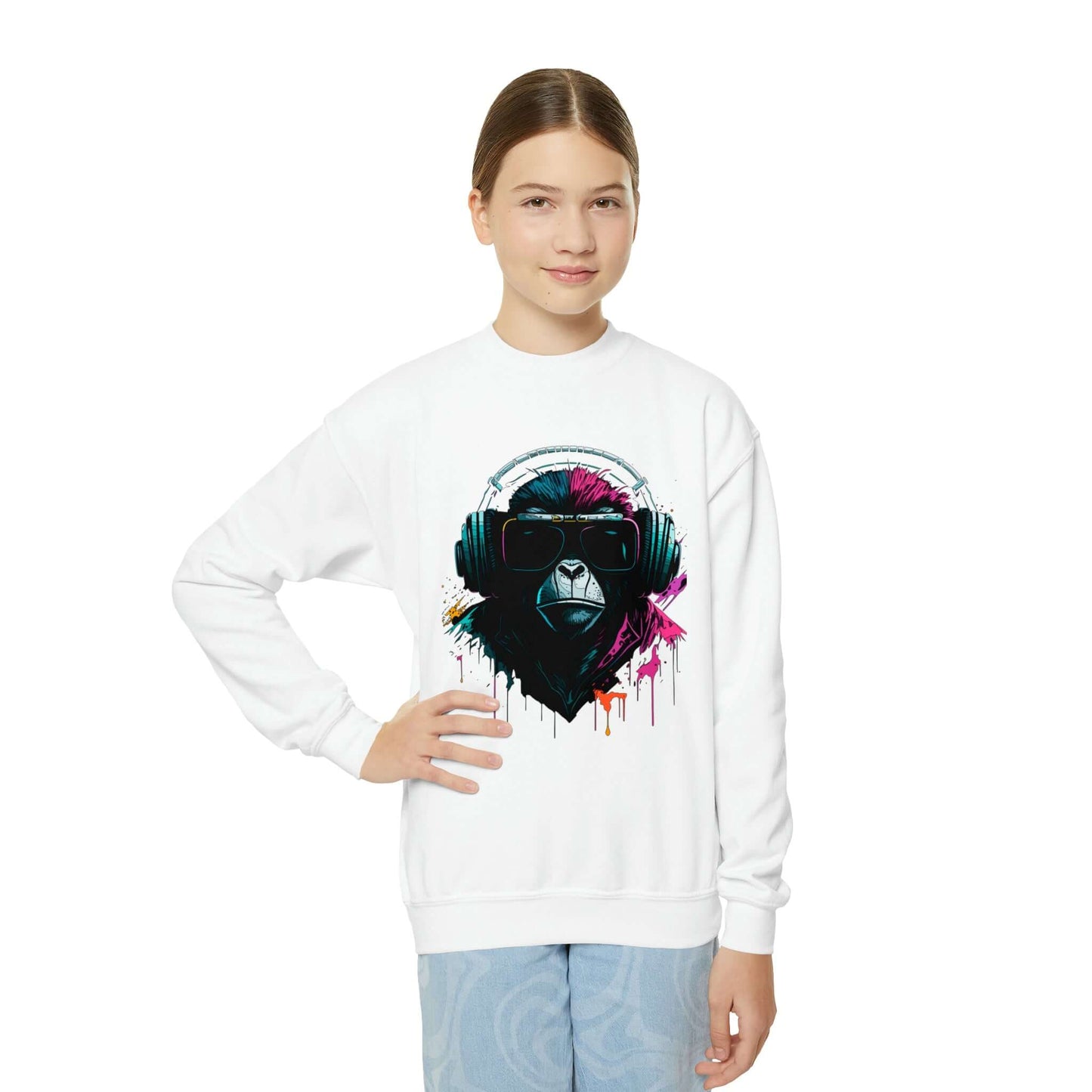 Hip Hop Zone Youth Crewneck Sweatshirt | Musical Ape Graphic Sweatshirt (unisex), Brand63