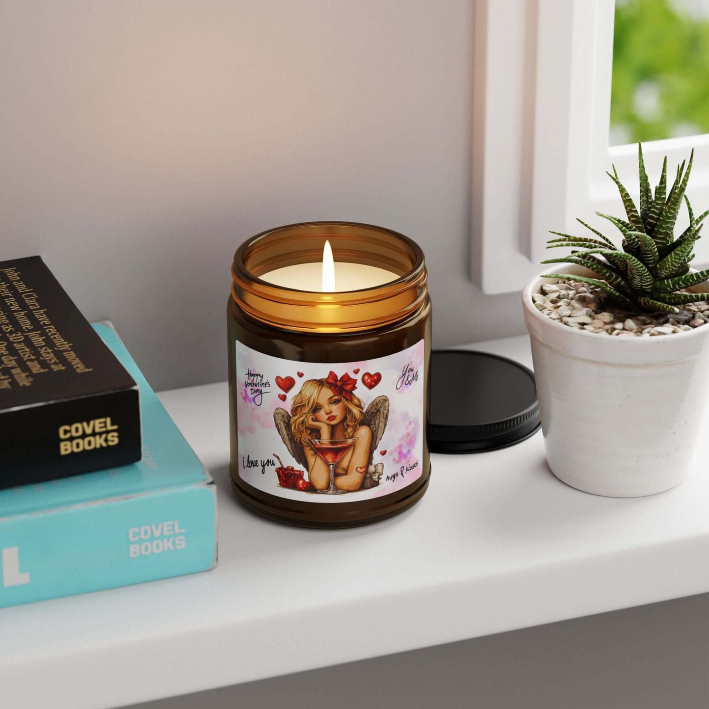 Retro Angel Girl Valentine's Day Soy Candle — Scented Amber Jar, Brand63