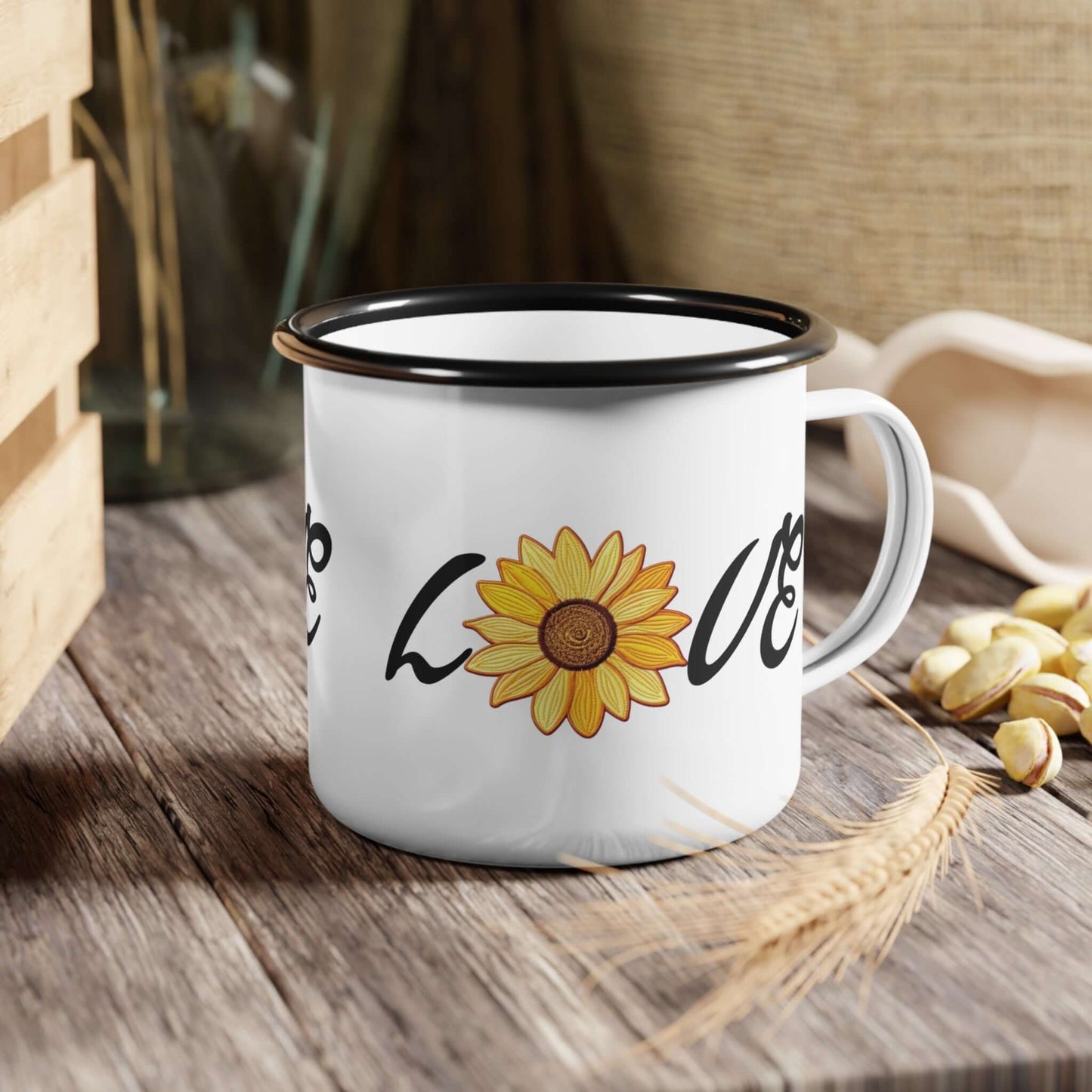 Sunflower Faux Embroidered Enamel Cup | Perfect Outdoor Camping Cup, Brand63