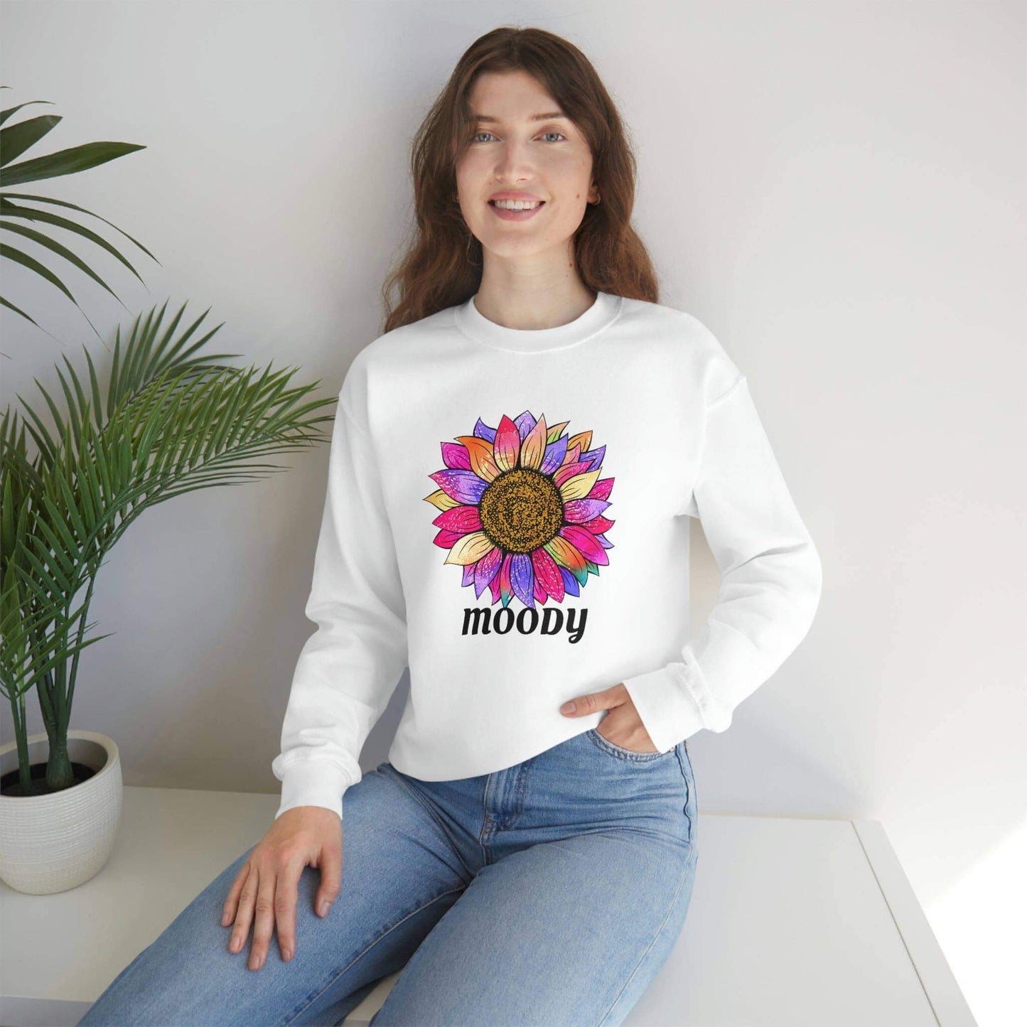 MOODY Colorful Flower Sweatshirt for Women - Just a Mood Sweatshirt, Brand63