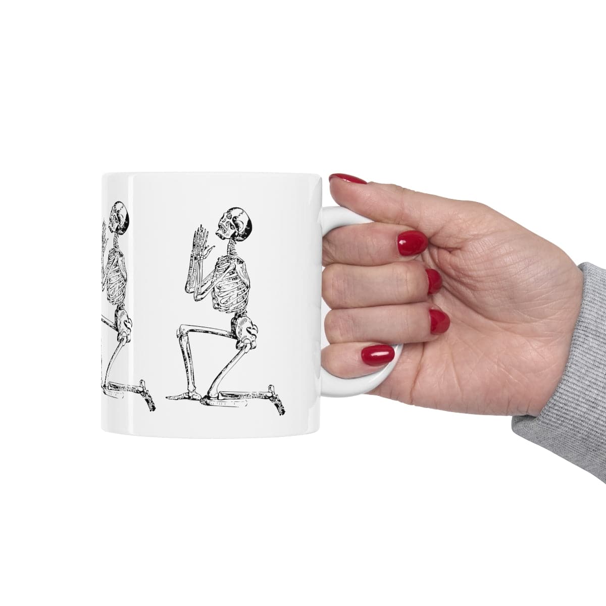SALE Ceramic Mug - PRAYING SKELETON Mug, coffee, coffee lover, cup, wedding gift, Christmas Gift, Holiday Gift, Birthday gift, Tea Mug, Brand63