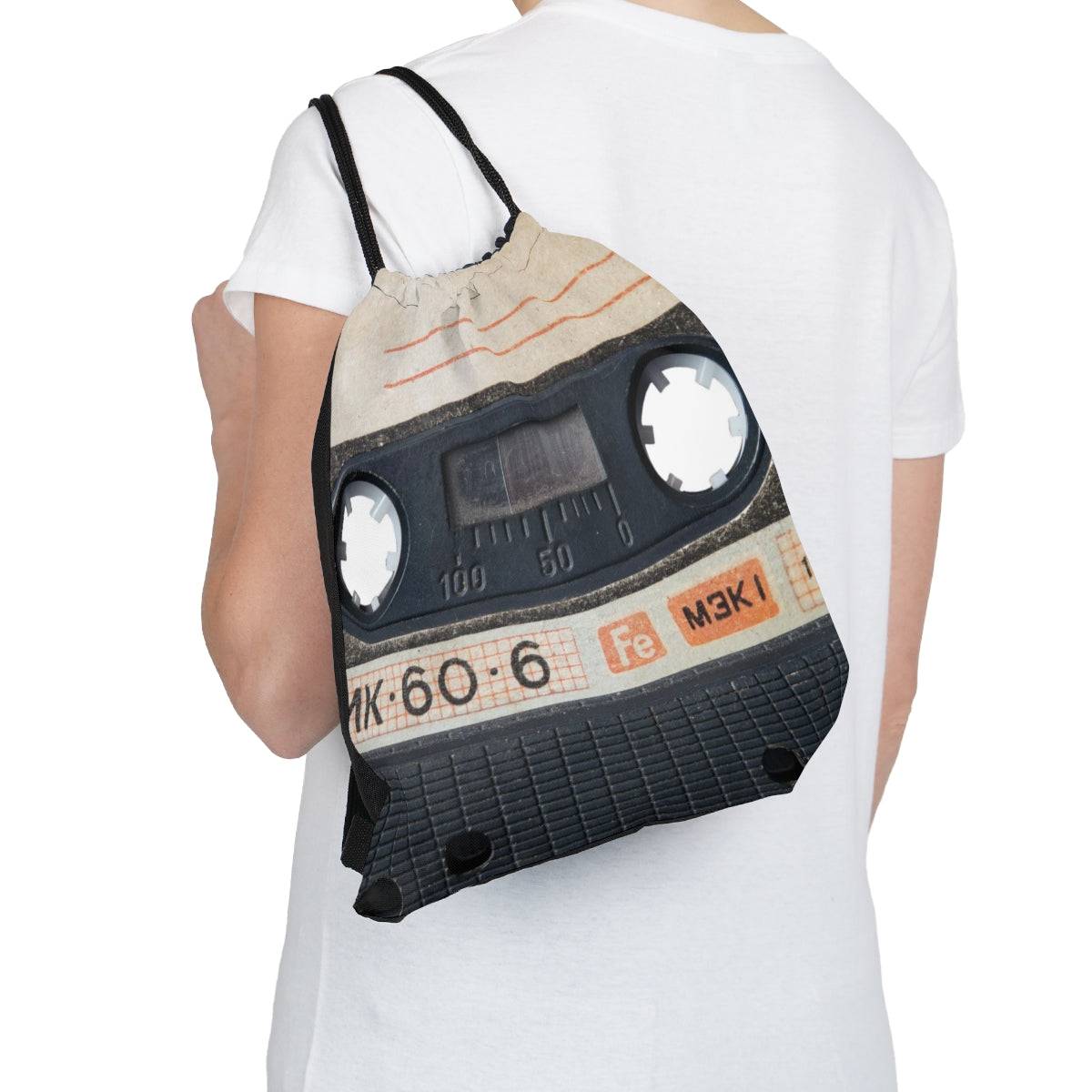 Vintage Cassette Drawstring Bag, Spacious BagBackpack, Soft Sturdy Drawstring Backpack, Fun Gift for Birthday Holidays Back2School, Brand63