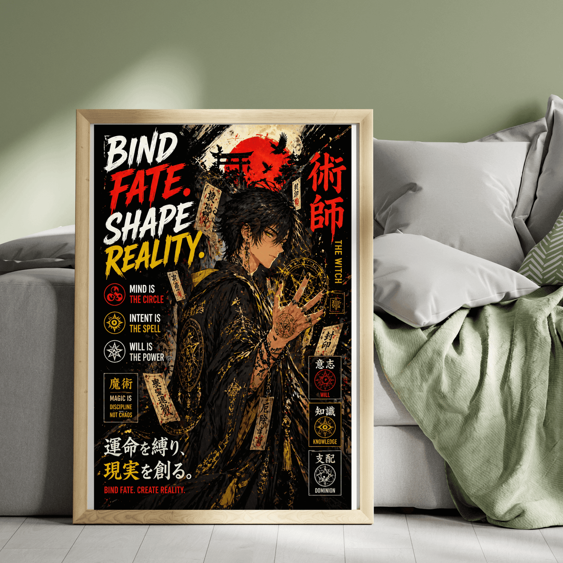 Anime Male Witchy Wicca Wall Art, Dark Magic Poster