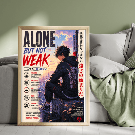 Top Girl's Apparel and Gifts - Anime Sad Man Alone But Not Weak Poster, Motivational Wall Art by Brand63