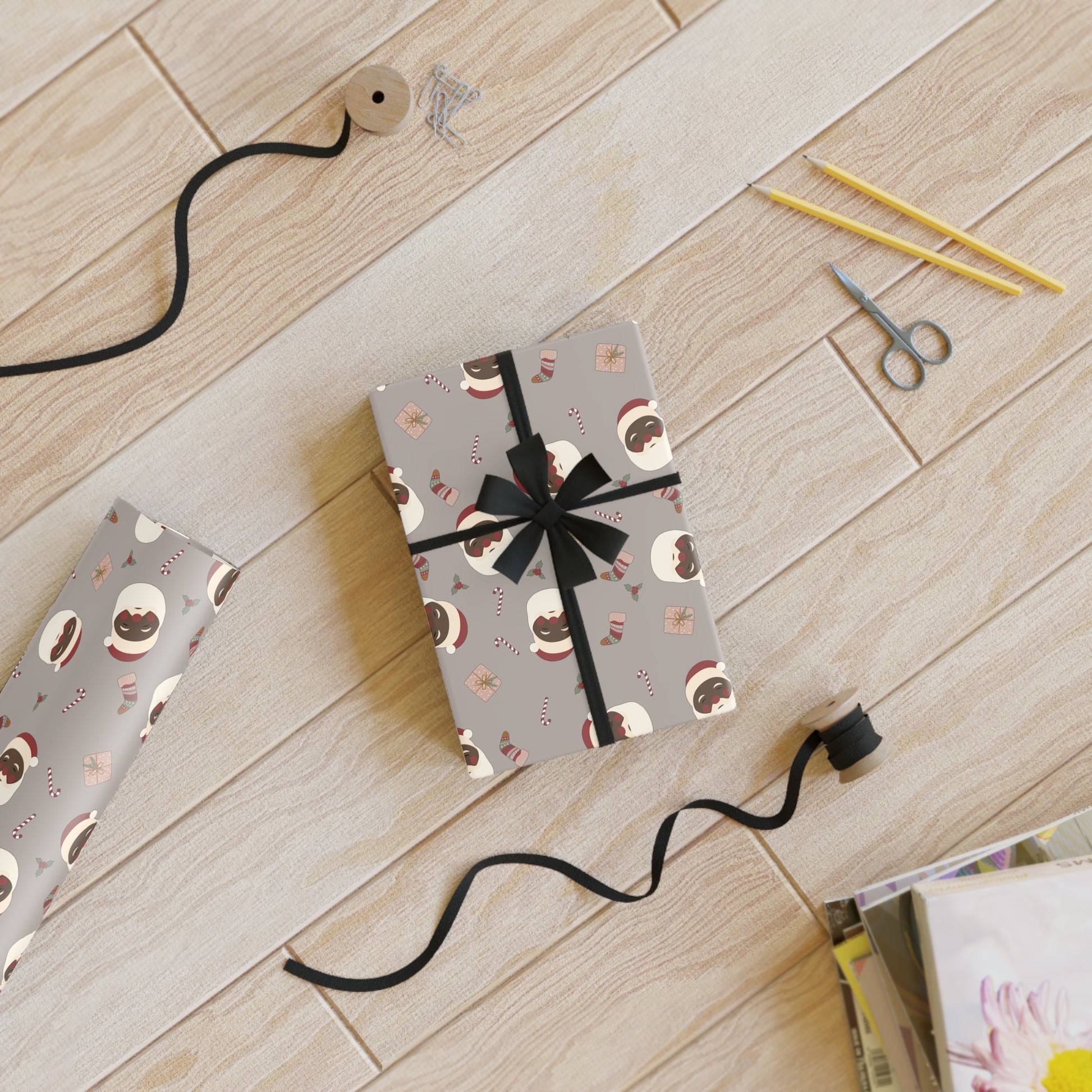 Black Santa Christmas Wrapping Paper, Brand63