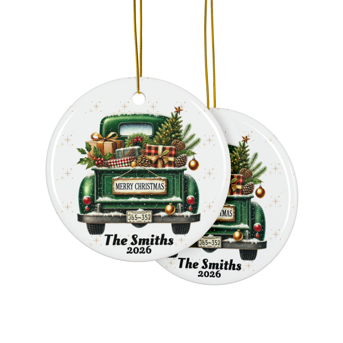 Personalized Old Fashion Christmas Ornament Set (5pcs, 10pcs) -Green Truck