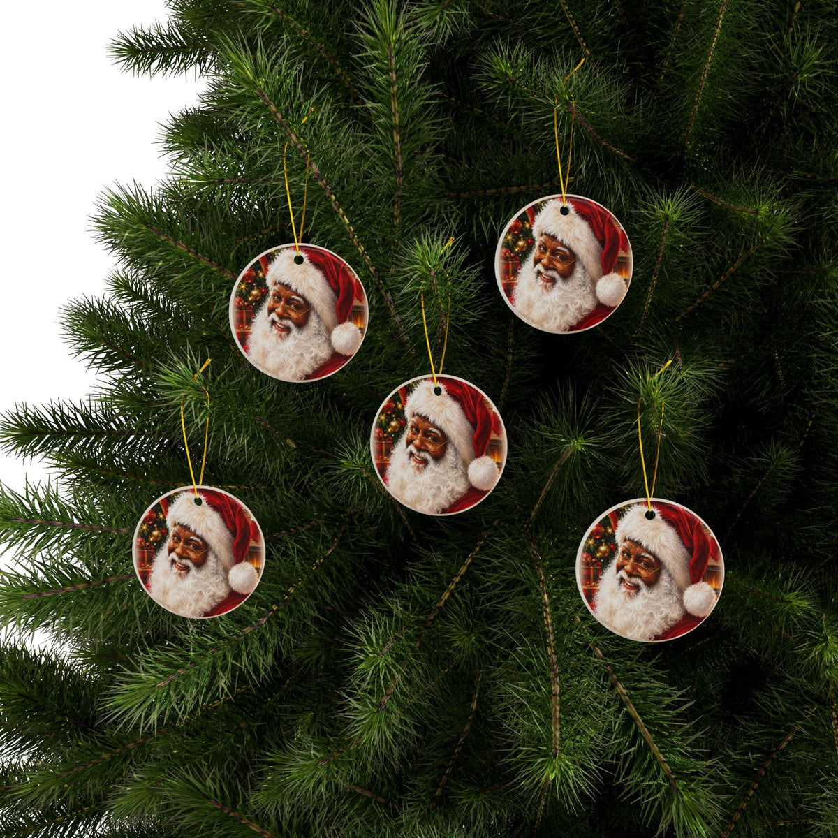 Black Santa Ceramic Christmas Tree Ornaments — Round Double-Sided