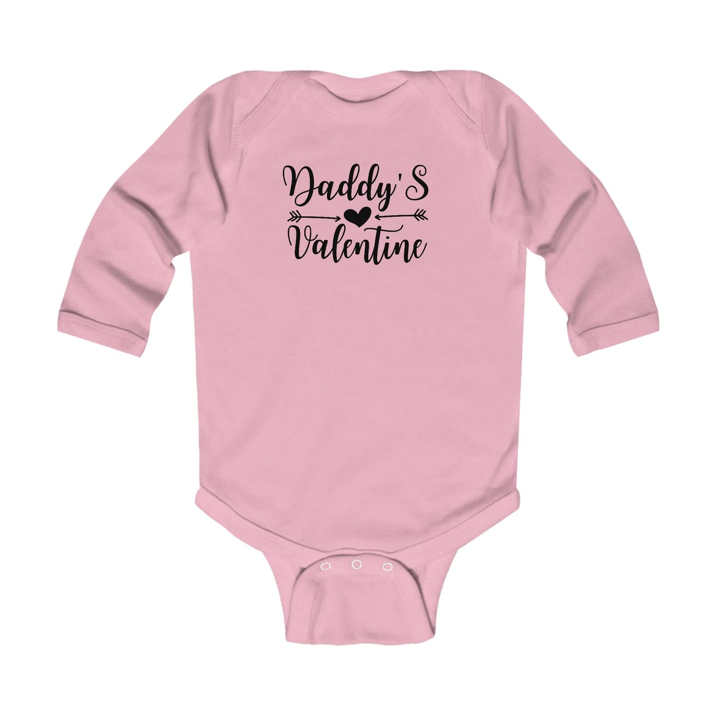 Daddy's Valentine Infant Long Sleeve Bodysuit in pink with playful text design on the back.
