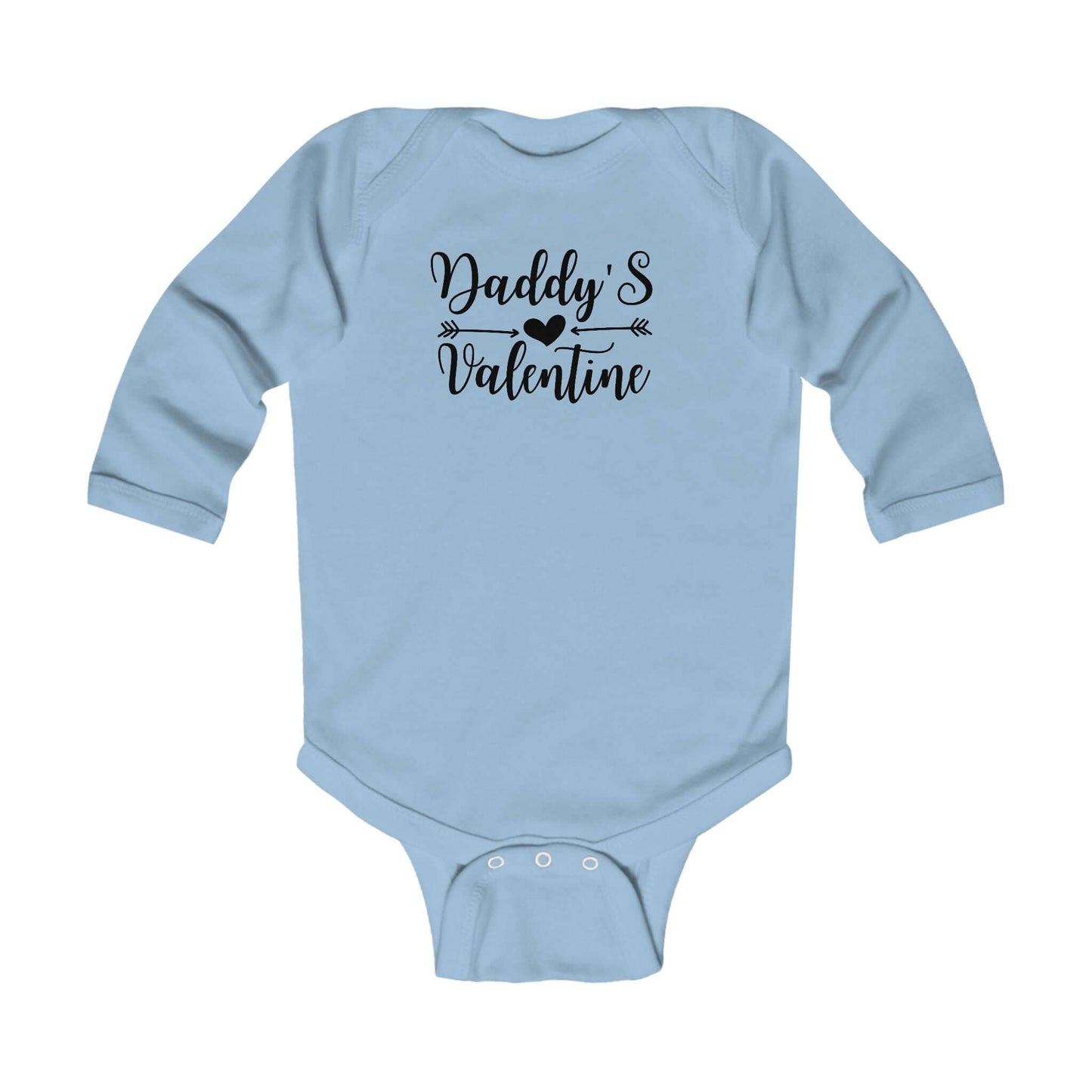 Daddy's Valentine Infant Long Sleeve Bodysuit in soft blue with a stylish design for infants.