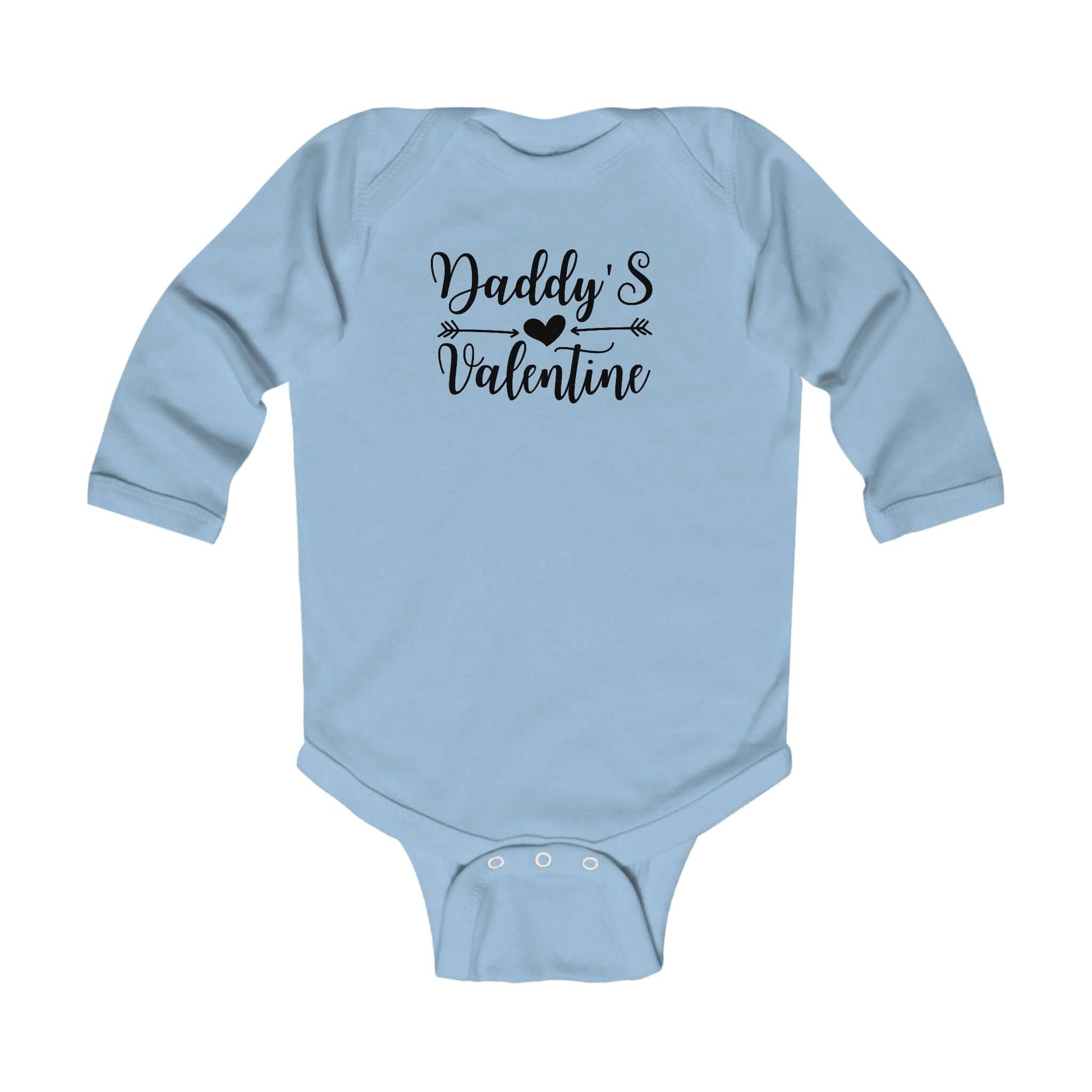 Daddy's Valentine Infant Long Sleeve Bodysuit in soft blue with a stylish design for infants.