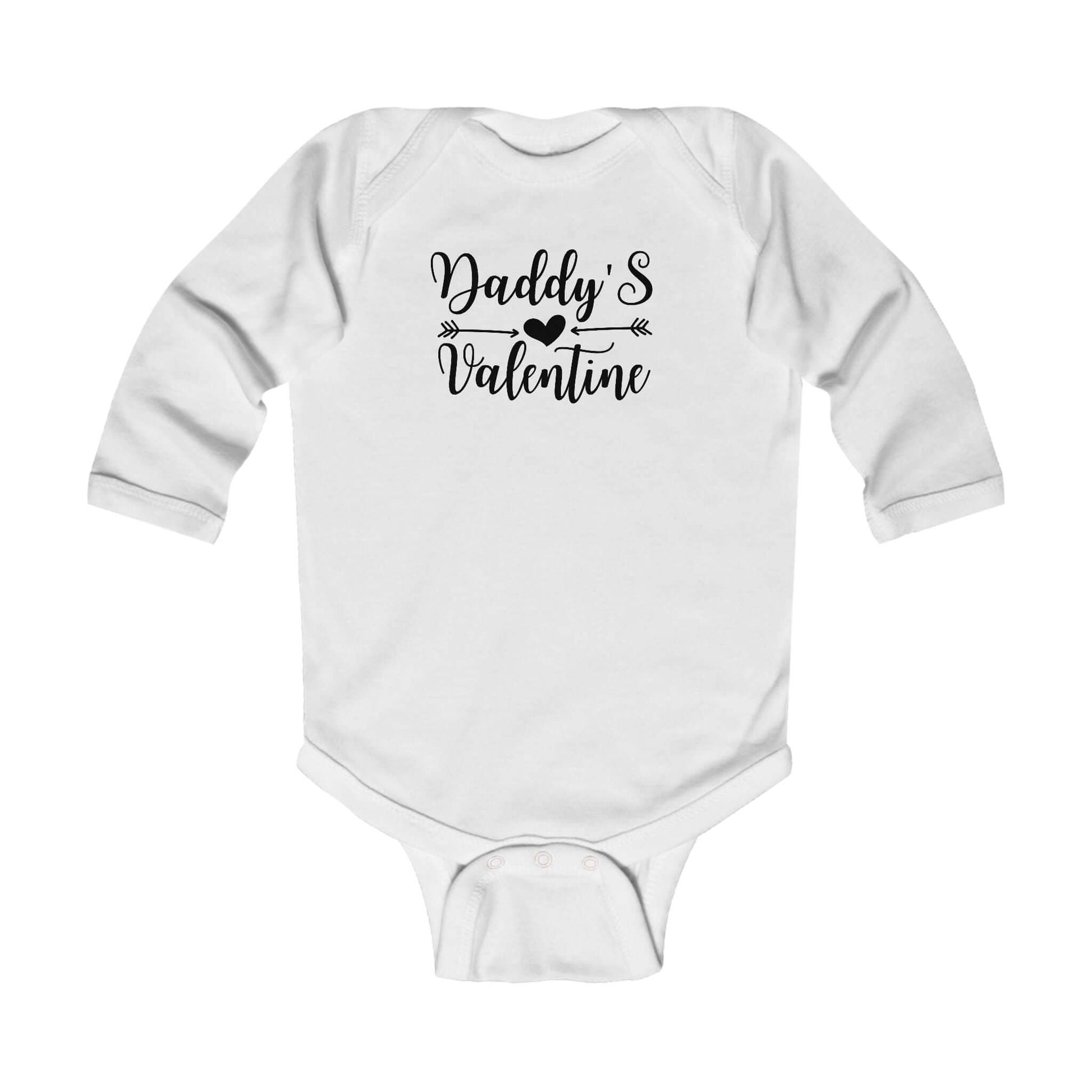 Daddy's Valentine Infant Long Sleeve Bodysuit featuring a playful design on a white background.