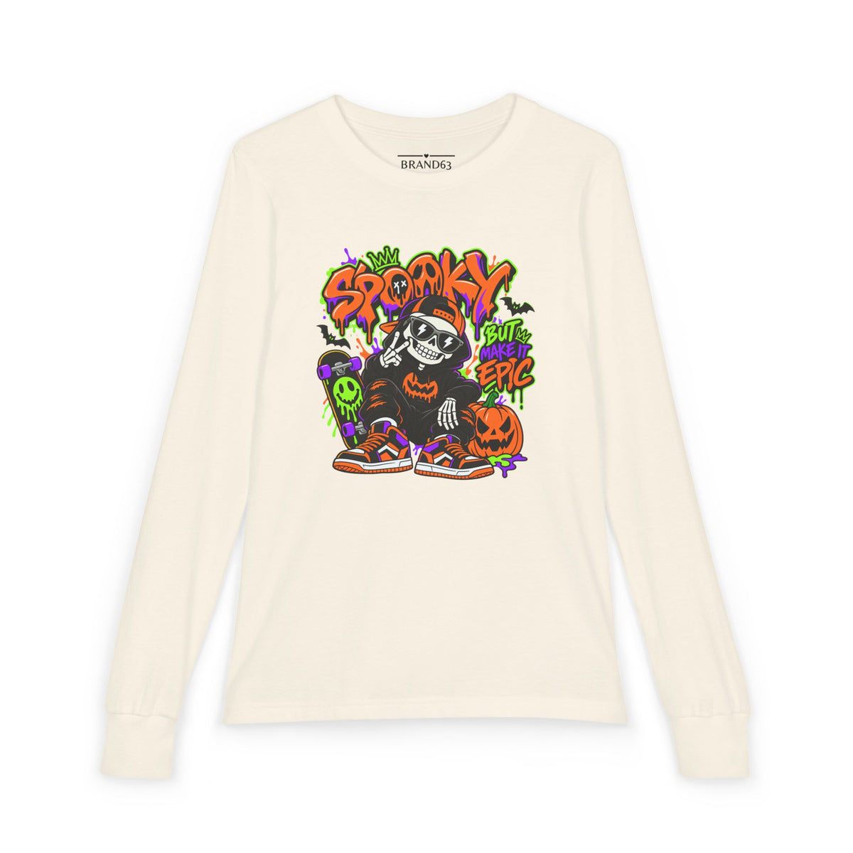 Epic Spooky Halloween Skate Youth Long Sleeve Tee