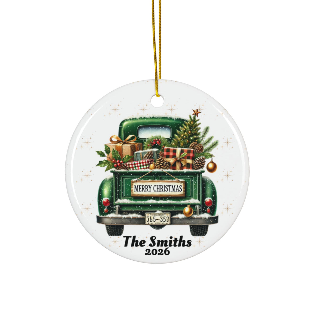 Personalized Old Fashion Christmas Ornament Set (5pcs, 10pcs) -Green Truck