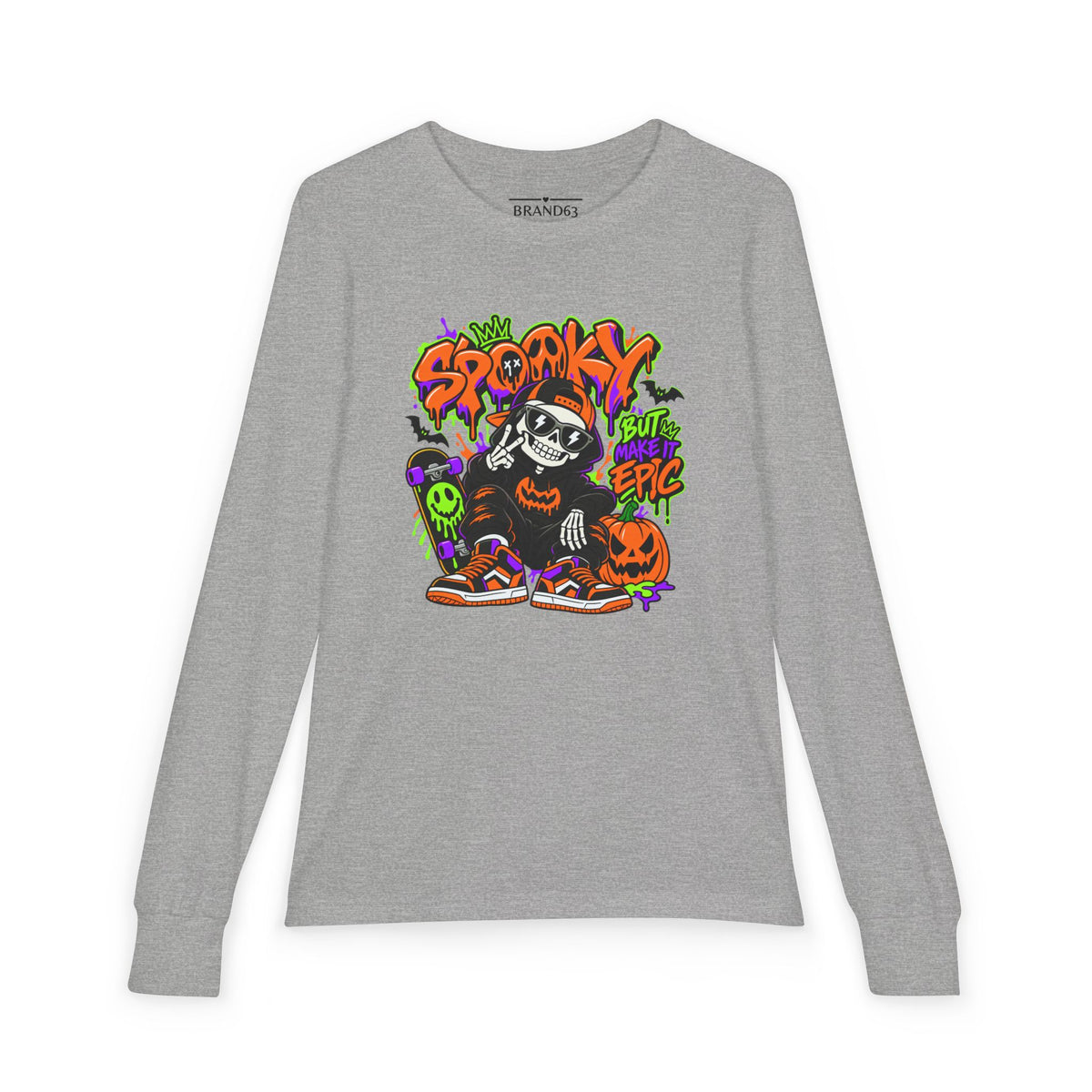 Epic Spooky Halloween Skate Youth Long Sleeve Tee