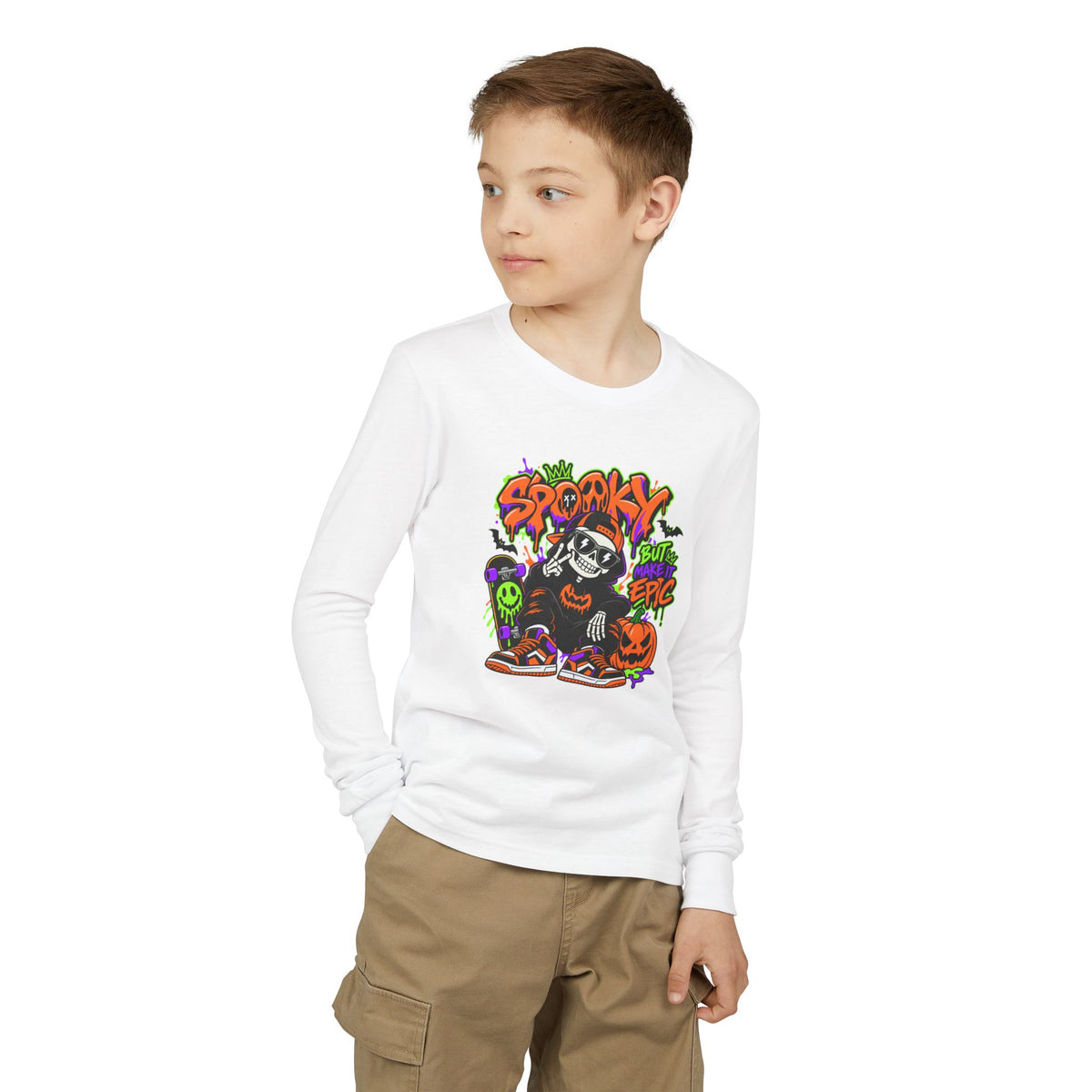 Epic Spooky Halloween Skate Youth Long Sleeve Tee