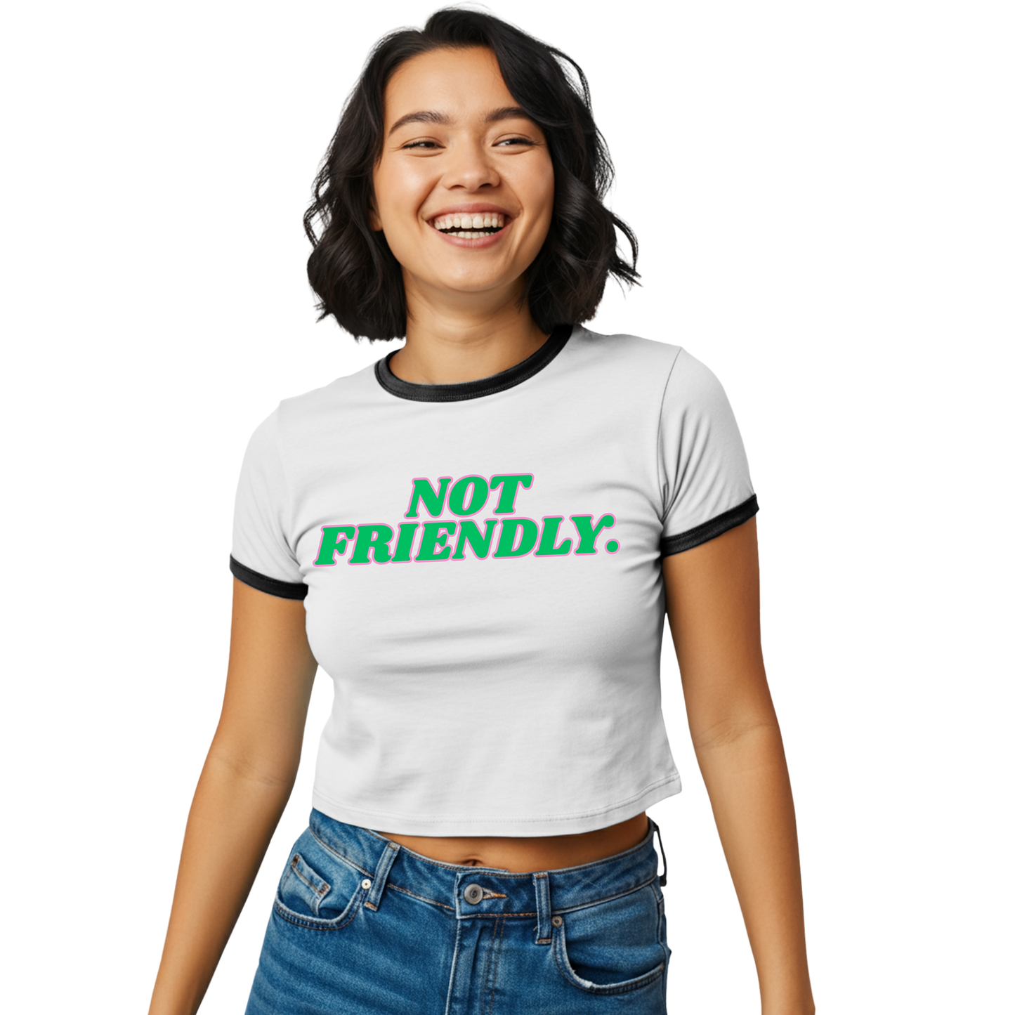 "Not Friendly" Women's Edgy Cropped Ringer Tee