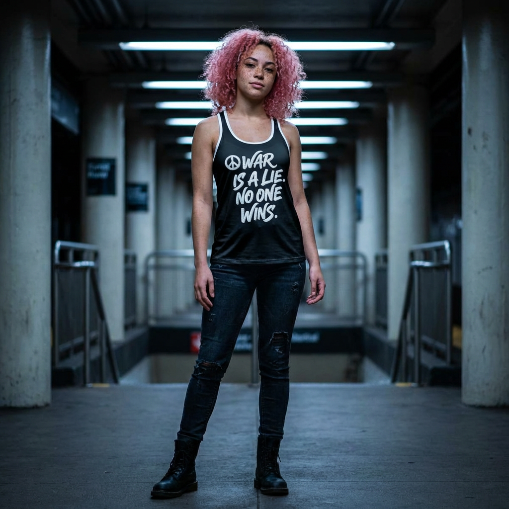 War & Peace Faux Embroidery Racerback Tank Top