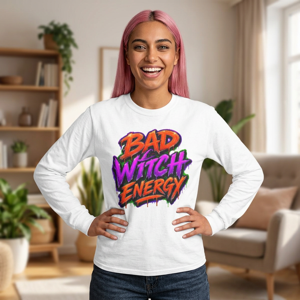 Bad Witch Energy Long Sleeve Shirt — Neon Halloween Witchy Tee