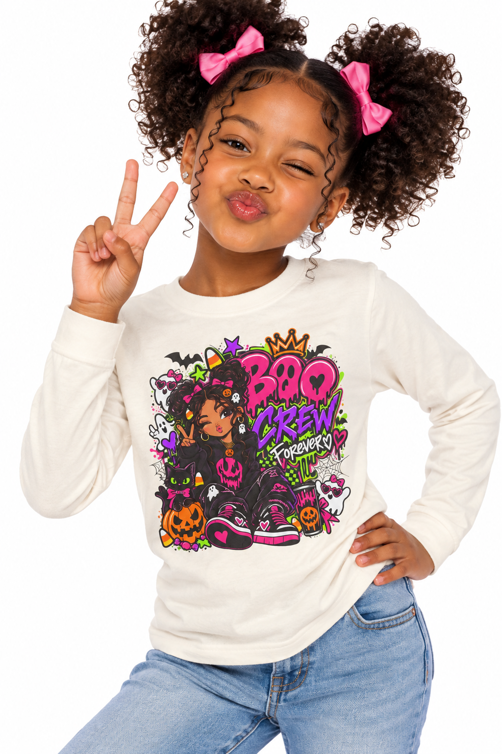 Youth Girls Cute Halloween Long Sleeve Tee