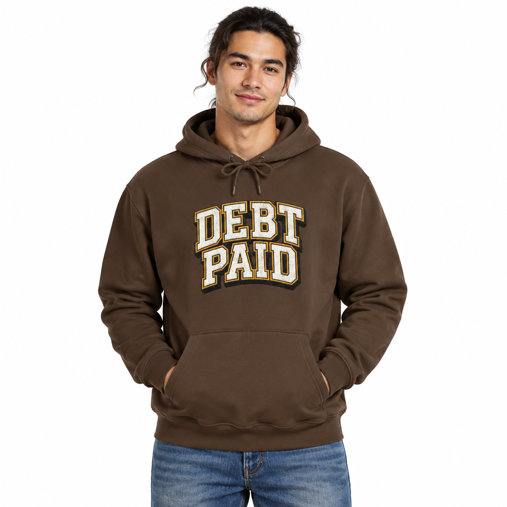 DEBT PAID Men's Graphic Hoodie | Relaxed Fit Streetwear Sweatshirt