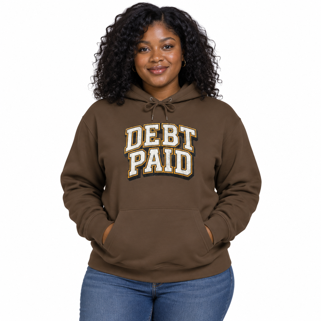 DEBT PAID Women's Graphic Hoodie | Relaxed Fit Streetwear Sweatshirt