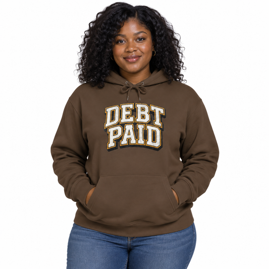 DEBT PAID Women's Graphic Hoodie | Relaxed Fit Streetwear Sweatshirt