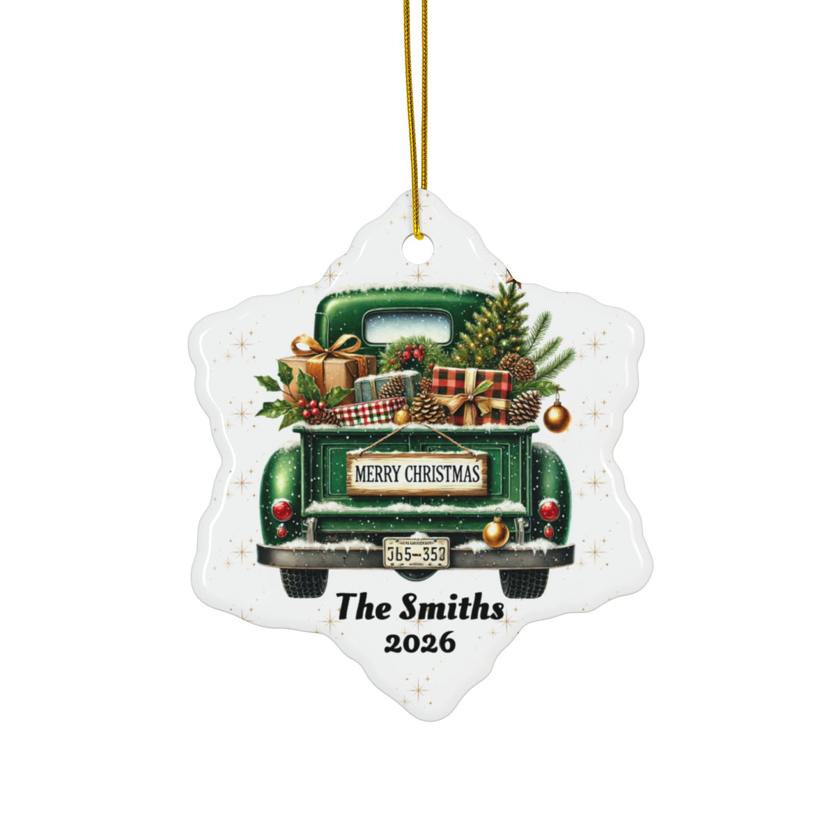 Personalized Old Fashion Christmas Ornament Set (5pcs, 10pcs) -Green Truck