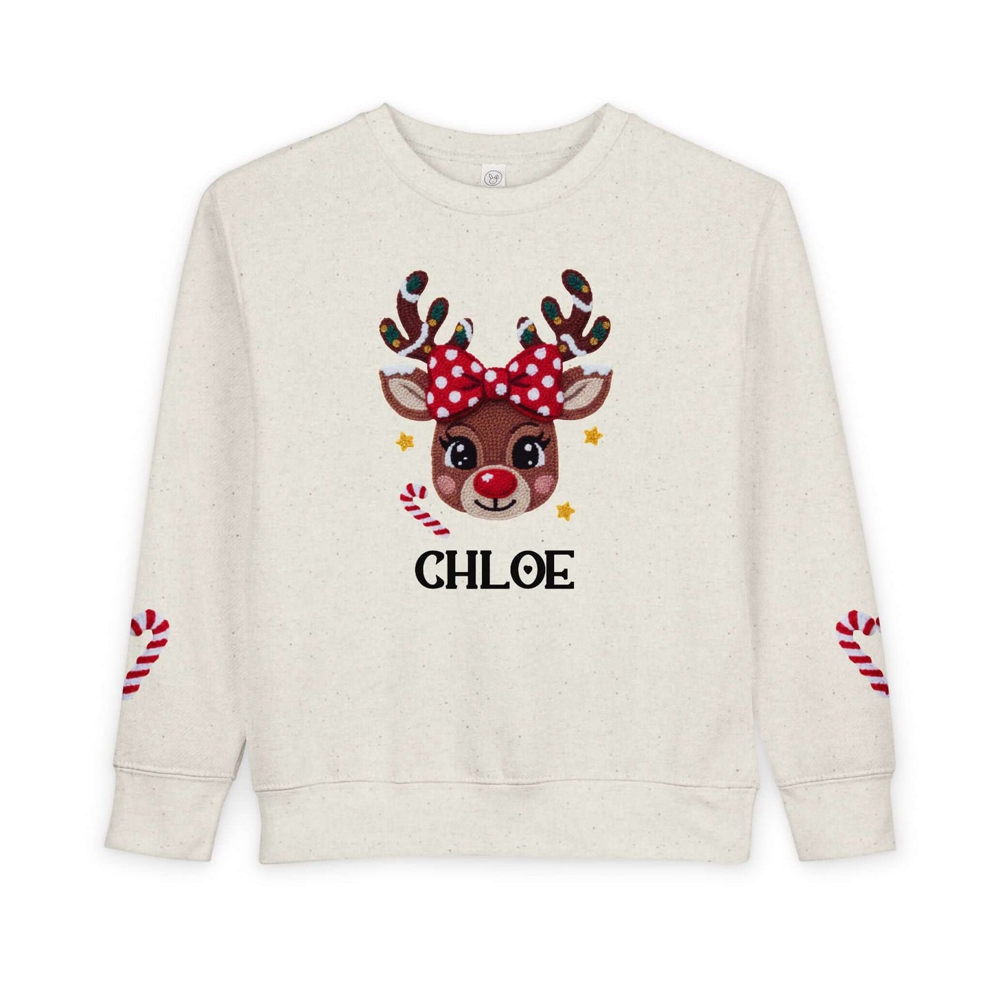 2D Faux Latch Hook Yarn Crochet Girls Reindeer Christmas Personalized Toddler Sweatshirt, Brand63