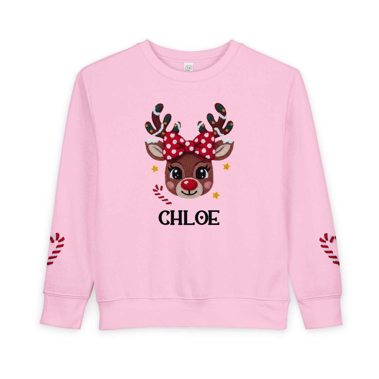 2D Faux Latch Hook Yarn Crochet Girls Reindeer Christmas Personalized Toddler Sweatshirt, Brand63