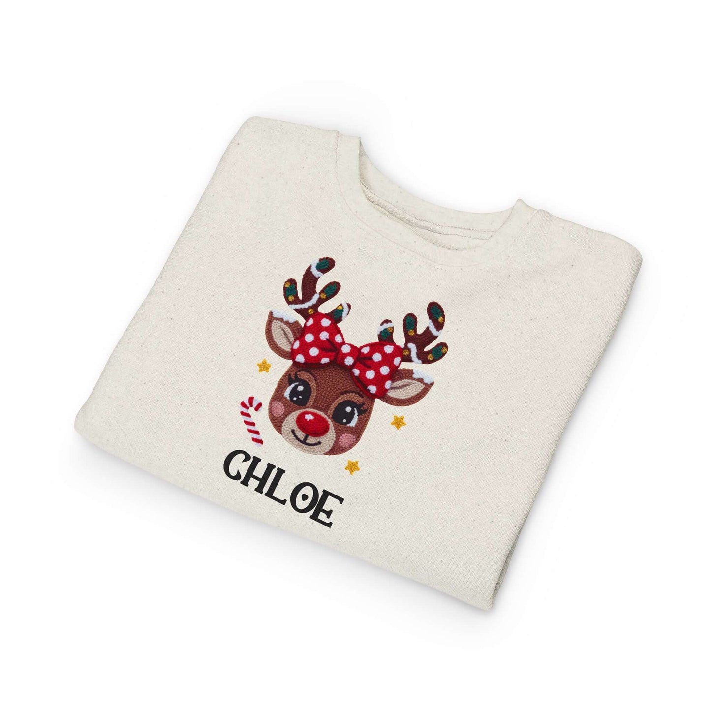 2D Faux Latch Hook Yarn Crochet Girls Reindeer Christmas Personalized Toddler Sweatshirt, Brand63