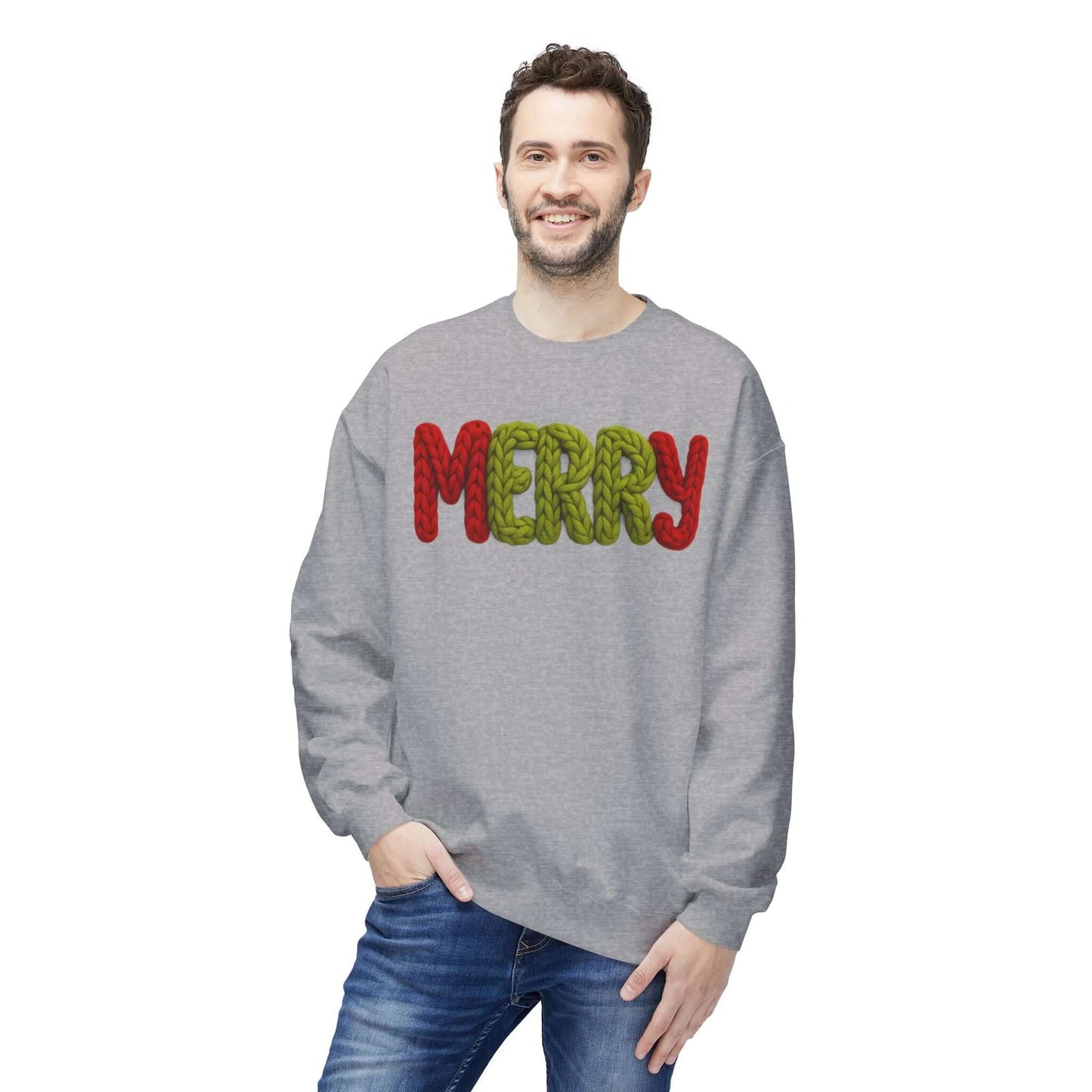 2D Faux Yarn Crochet Christmas "Merry" Sweatshirt Vibe, Brand63