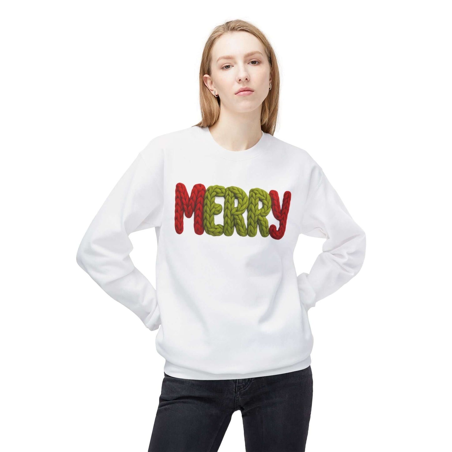 2D Faux Yarn Crochet Christmas "Merry" Sweatshirt Vibe, Brand63